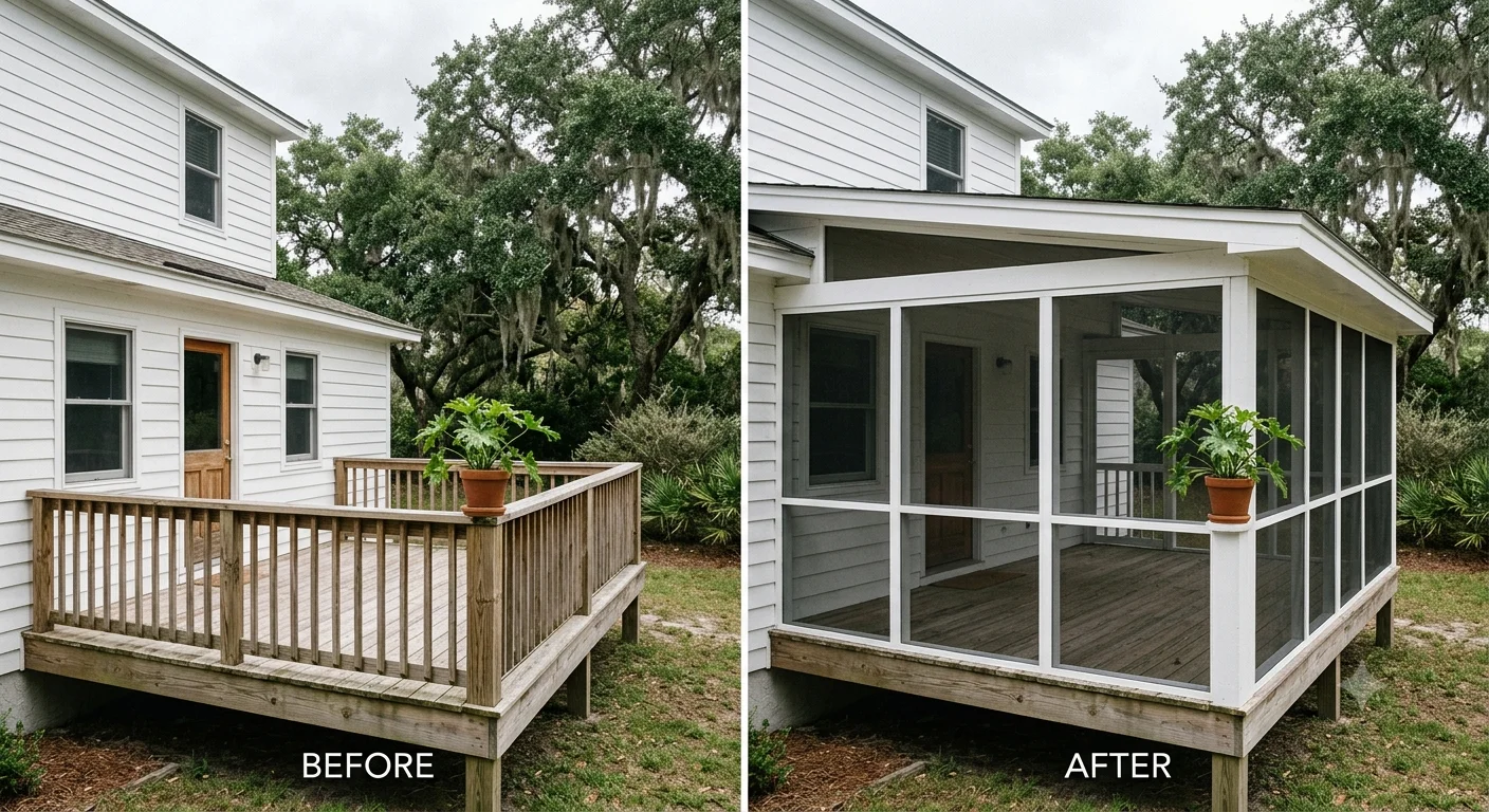 Screened porch project in Wilmington North Carolina